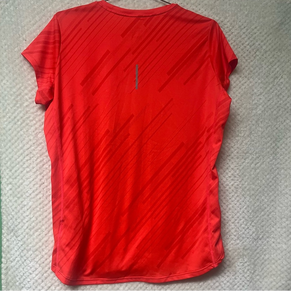 Nike Womens Striped Bright Orange Red Short Sleeve Tee Polyester Size XL - Picture 6 of 7